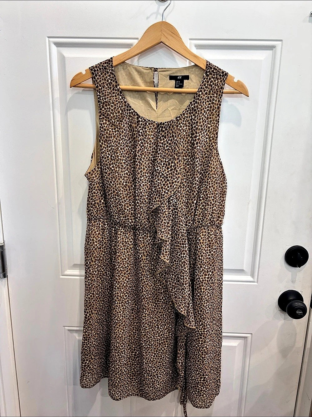 H&M Cheetah Animal Print Midi Dress in Brown & Cream Fully Lined Size 14